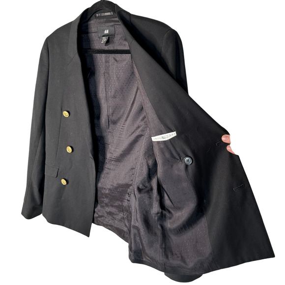 NEW! H&M Men's 34R Double Breasted Old Money Blazer Jacket Gold Buttons Black - Picture 5 of 9